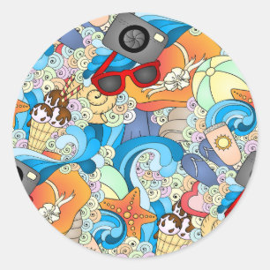Summer Fun Pattern Ronde Sticker