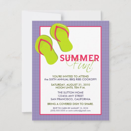 Summer Fun Picnic/BBQ Invitation (paars) Kaart (Voorkant)
