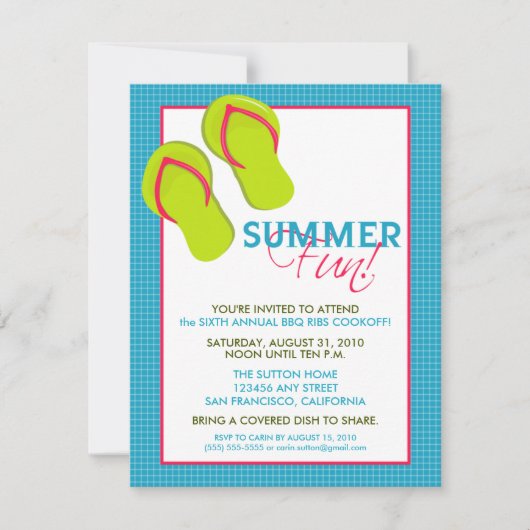 Summer Fun Picnic/BBQ Invitation (roze/aqua) Kaart (Voorkant)