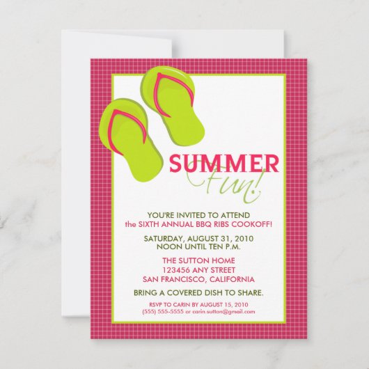 Summer Fun Picnic/BBQ Invitation (roze) Kaart (Voorkant)