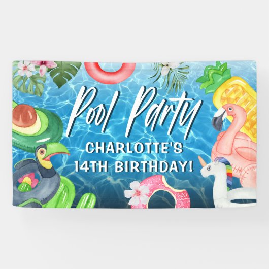 Summer Fun Pool Party Birthday Banner (Horizontaal)