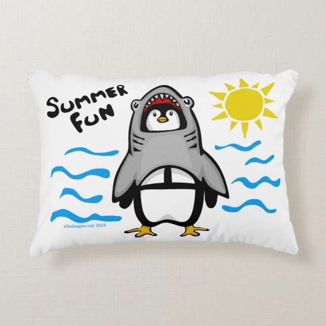 Summer Fun Shark Penguin Accent Kussen (Voorkant)