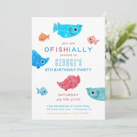 Summer Funky Fish Birthday Pool Kaart (Staand voorkant)
