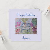 Summer Garden Banc plat carte d'anniversaire (Devant/Arrière en situation)