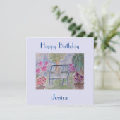 Summer Garden Bench Flat Birthday Kaart (Staand voorkant)