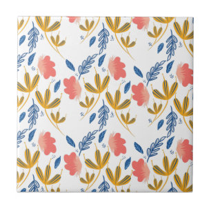 Summer Garden Blue Yellow Coral Florals Tegeltje