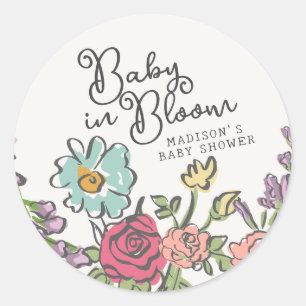 Summer Garden Party Bright Floral Baby shower Ronde Sticker