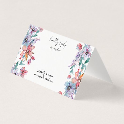 Summer Garden | Waterverf Floral Wedding RSVP Kaart (Voorkant)