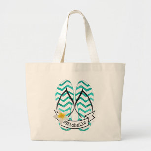 Summer Getaway Beach Teenslippers gepersonaliseerd Grote Tote Bag