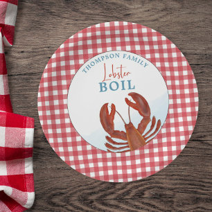 Summer Gingham Lobster Boil Seafood Whimsical Papieren Bordje