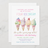 Summer Girl Ice Cream 4e verjaardag Uitnodiging (Voorkant / Achterkant)