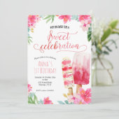 Summer Girl Popsicle Birthday Invitation Kaart (Staand voorkant)