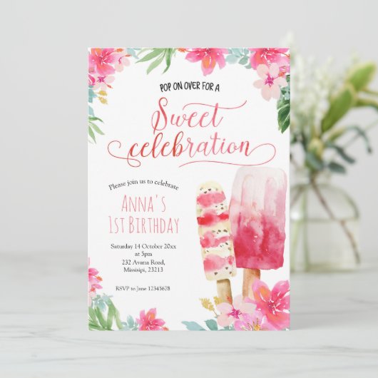 Summer Girl Popsicle Birthday Invitation Kaart (Staand voorkant)