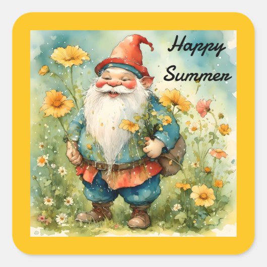 Summer Gnome Square Sticker (Voorkant)