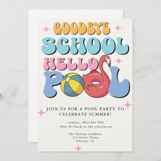 Summer Goodbye School Hello Pool Party Invitation (Devant / Derrière)