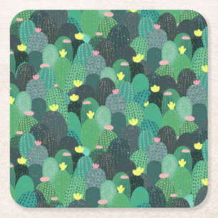Summer Green Blauwgroen Cactus & Gold stippen Cute Vierkante Kartonnen Onderzetter