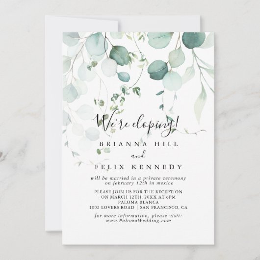 Summer Green Eucalyptus Elopement Reception Kaart (Voorkant)