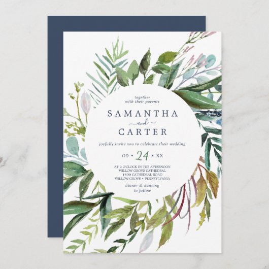Summer Greenery Casual Wedding Invitation Kaart (Voorkant / Achterkant)