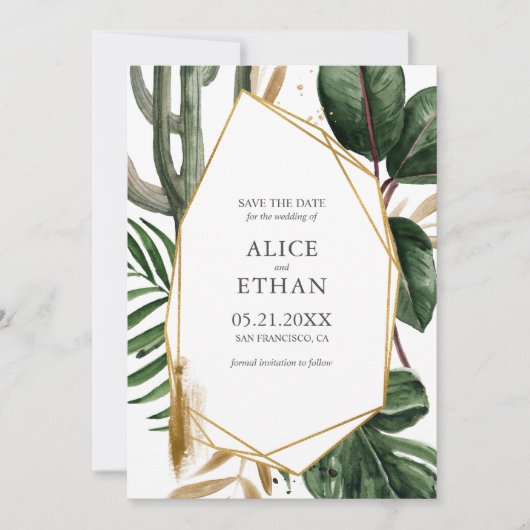 Summer Greenery met Gold Geometric sparen de Datum Save The Date (Voorkant)