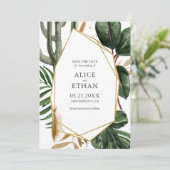 Summer Greenery met Gold Geometric sparen de Datum Save The Date (Staand voorkant)