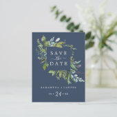 Summer Greenery | Navy Save the Date Briefkaart (Staand voorkant)
