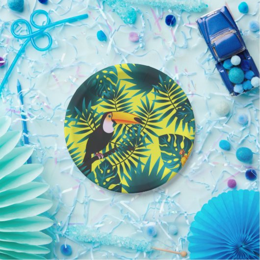 Summer Greenery Tropical Toucan Oerwoud Foliage Papieren Bordje (Feest)