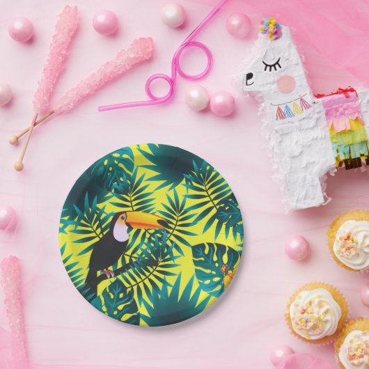 Summer Greenery Tropical Toucan Oerwoud Foliage Papieren Bordje (Feest)