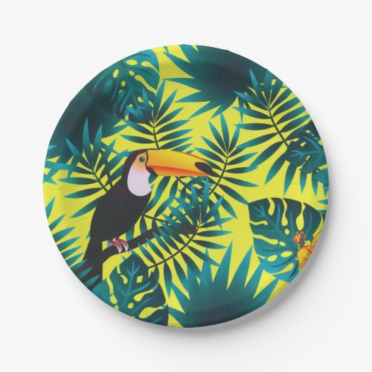 Summer Greenery Tropical Toucan Oerwoud Foliage Papieren Bordje (Voorkant)