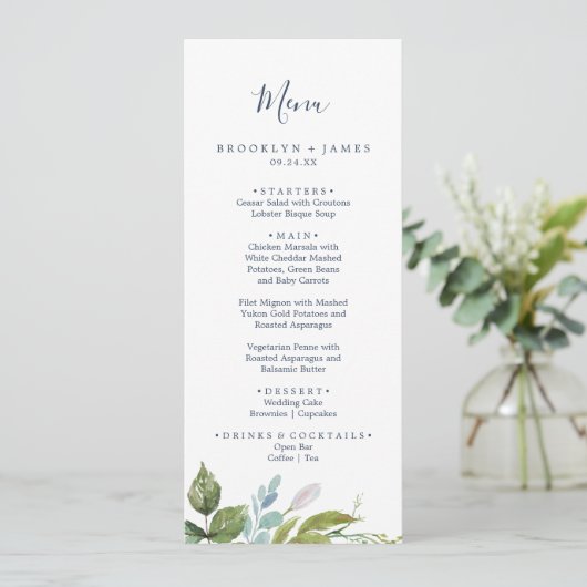 Summer Greenery Wedding Dinner Menu (Staand voorkant)