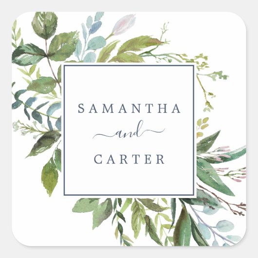 Summer Greenery Wedding Envelope Seals Vierkante Sticker (Voorkant)