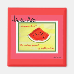Summer Heat Haiku Art Watermelon Square Magnet Magneet