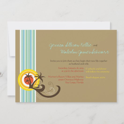 Summer Holiday Palms Tropical Beach Wedding Invite Kaart (Voorkant)