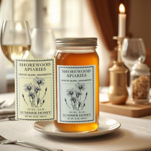 Summer Honey 2x3" Aster and Bee Dashed Border Food Voedselcontainer Etiket