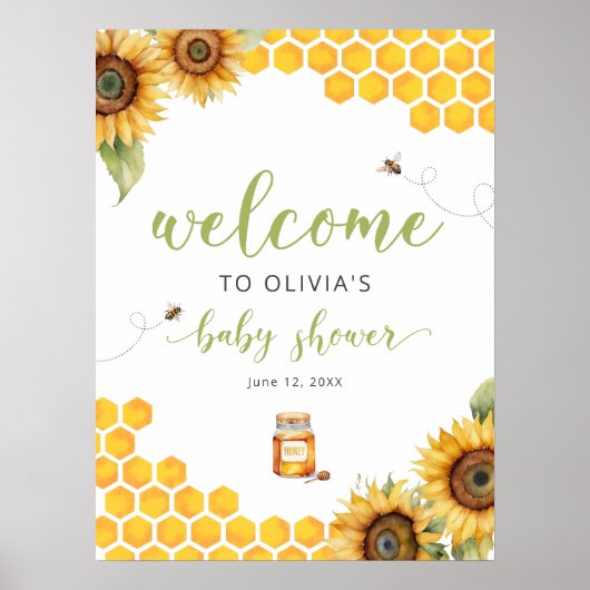 Summer Honey Bee Baby shower Welcome Poster (Devant)