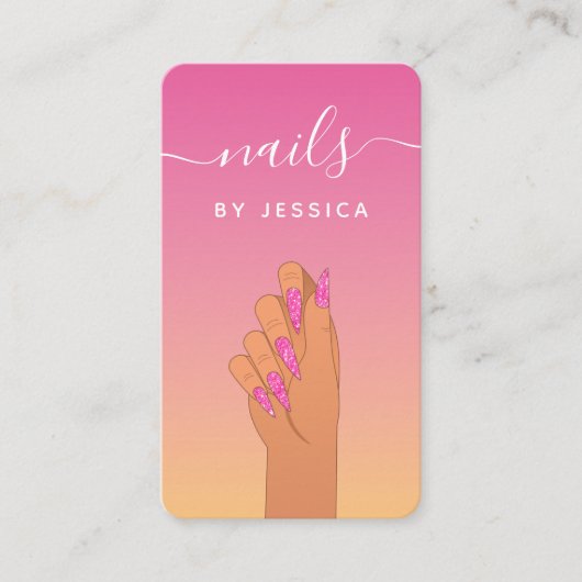Summer Hot Pink Glam Nail Artist QR Code Feminine Visitekaartje (Voorkant)