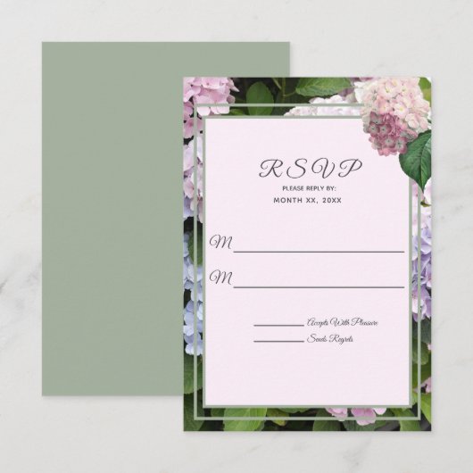 Summer Hydrangea Blossom, Roze, Groen, Weddenschap RSVP Kaartje (Voorkant / Achterkant)
