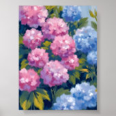 Summer Hydrangeas | Pink & Blue Coastal Flowers Poster (Voorkant)