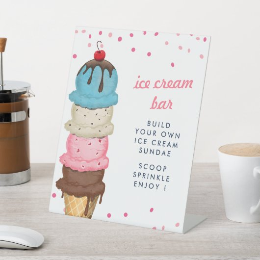 Summer Ice Cream Bar Modern Vrijgezellenfeest Reclamebord Met Voetstuk (Insitu)