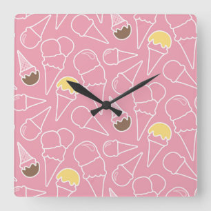 Summer Ice Cream Pattern Vierkante Klok