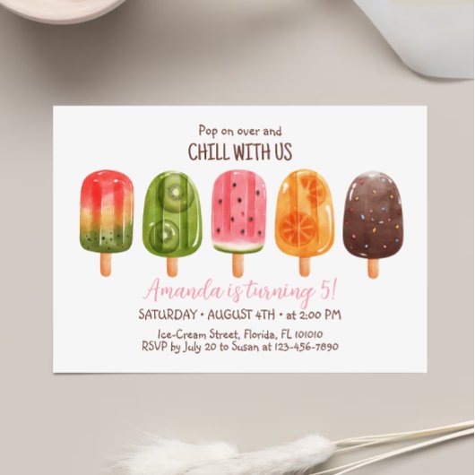 Summer Ice Cream Verjaardag Invite Popsicle Invite Kaart