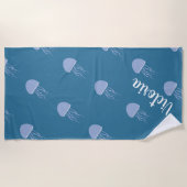 Summer Jellyfish Blue Name Beach Towel Strandlaken (Voorkant)