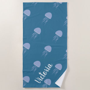 Summer Jellyfish Blue Name Beach Towel Strandlaken