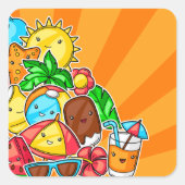Summer Kawaii Vierkante Sticker (Voorkant)