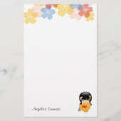 Summer Kokeshi Doll - Yellow Kimono Geisha Girl Briefpapier (Voorkant)