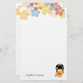 Summer Kokeshi Doll - Yellow Kimono Geisha Girl Briefpapier (Voorkant / Achterkant)