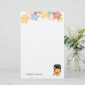 Summer Kokeshi Doll - Yellow Kimono Geisha Girl Briefpapier (Staand voorkant)