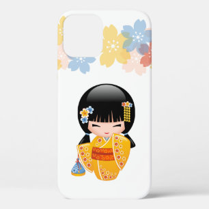 Summer Kokeshi Doll - Yellow Kimono Geisha Girl iPhone 12 Pro Hoesje