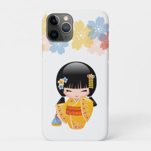 Summer Kokeshi Doll - Yellow Kimono Geisha Girl iPhone 11 Pro Hoesje