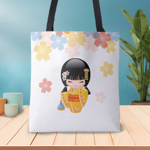 Summer Kokeshi Doll - Yellow Kimono Geisha Girl Draagtas