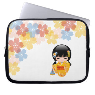 Summer Kokeshi Doll - Yellow Kimono Geisha Girl Laptop Sleeve